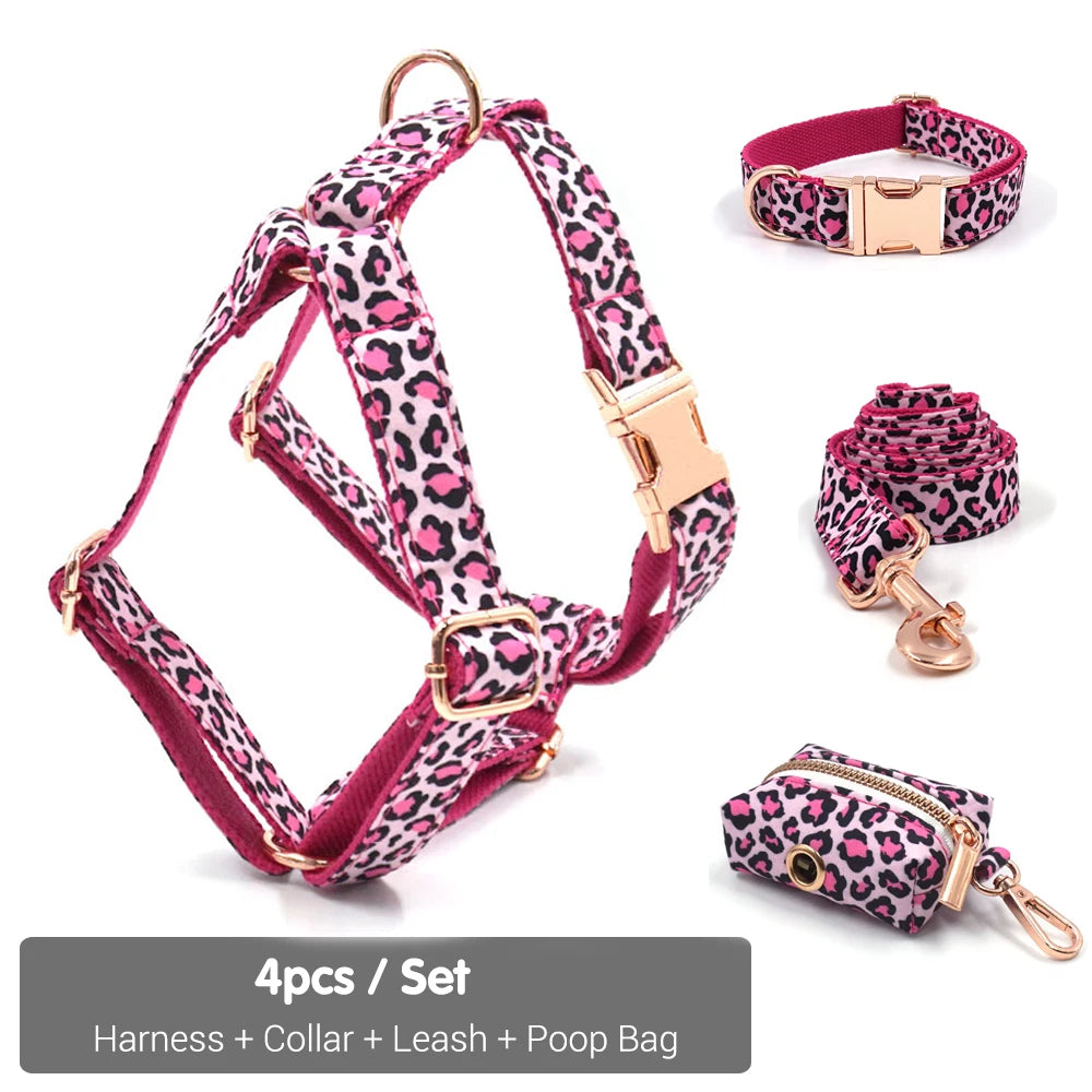 Pink Leopard Pet Personalized Harness Set