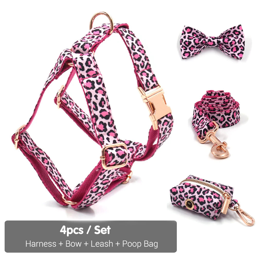 Pink Leopard Pet Personalized Harness Set