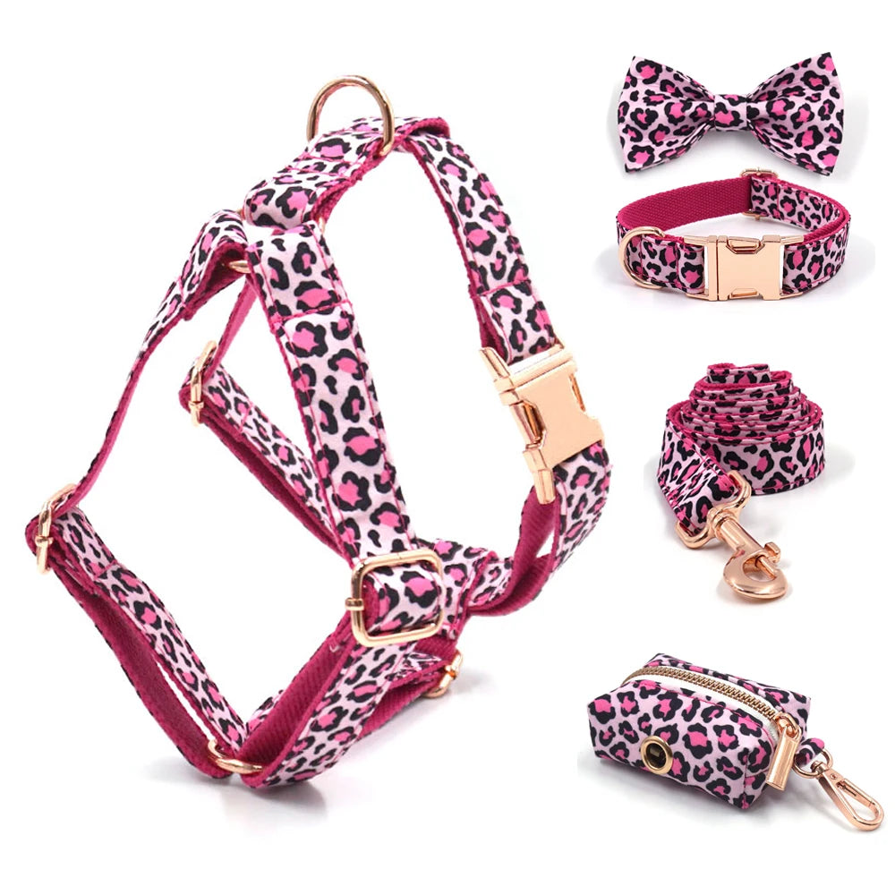 Pink Leopard Pet Personalized Harness Set